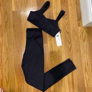 Alo Yoga Grey Pinstripe Jacquard Set